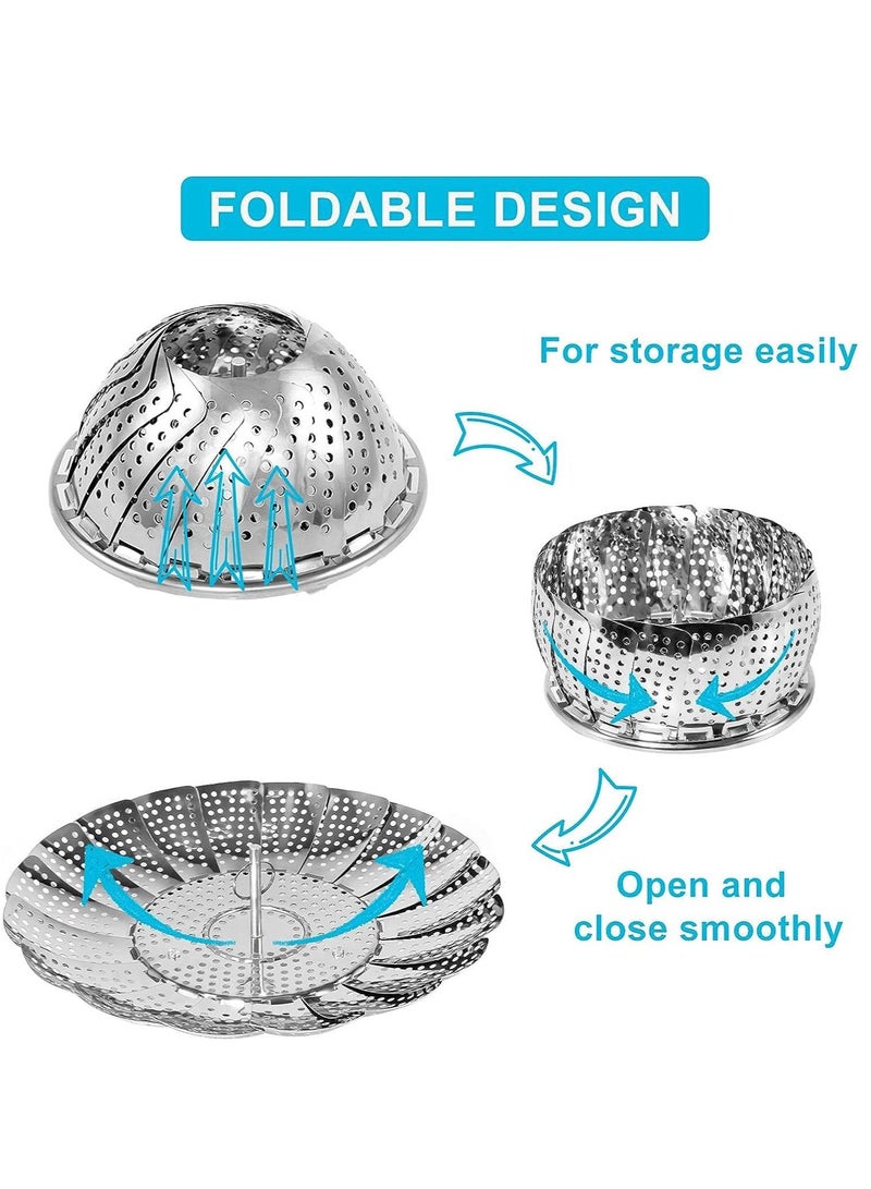 عربست سلة بخار ، سلة بخار من الفولاذ المقاوم للصدأ بمقبض قابل للإزالة ، سلة تبخير قابلة للطي تناسب مختلف الأواني والمقالي (كبيرة) - Image 3