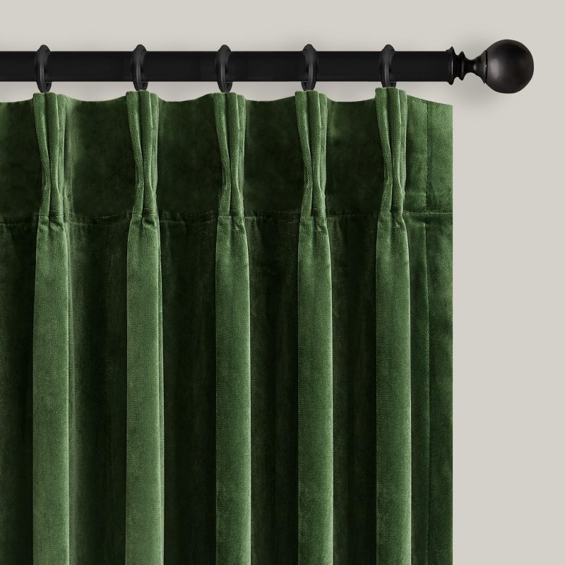 AUSSPVOCT Olive Green Velvet Curtains 84 inches Long 2 Panels Set, Pinch Pleated Blackout Drapes with 16 Hooks, Thermal Insulated Back Tab Window Panels for Bedroom Living Room, W40 x L84 - Image 1