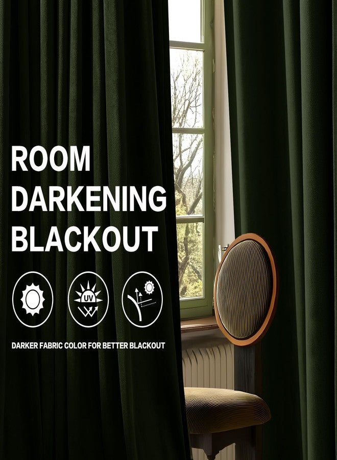 AUSSPVOCT Olive Green Velvet Curtains 84 inches Long 2 Panels Set, Pinch Pleated Blackout Drapes with 16 Hooks, Thermal Insulated Back Tab Window Panels for Bedroom Living Room, W40 x L84 - Image 4