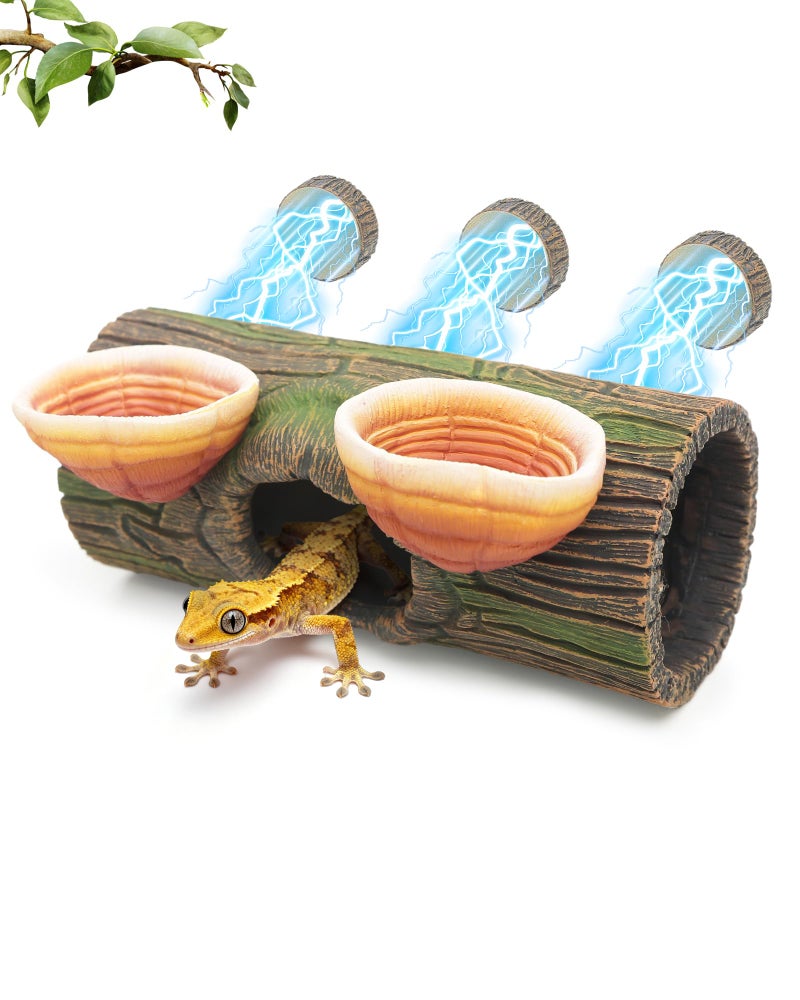 REPTITRIP 2 in 1 Magnetic Crested Gecko Hide, Reptile Hideout & Water Dish Food Bowl, Resin Hollow Log Cave, Reptile & Amphibian Habitat Hideouts, Aquariums & Terrariums Decor - Image 1
