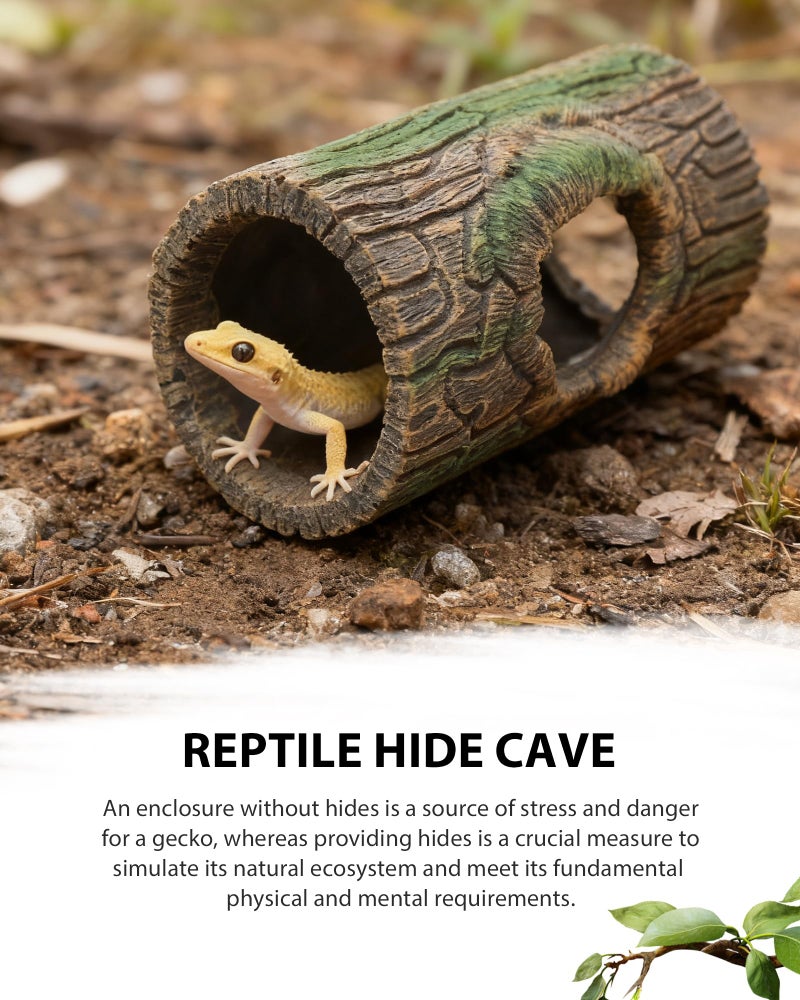 REPTITRIP 2 in 1 Magnetic Crested Gecko Hide, Reptile Hideout & Water Dish Food Bowl, Resin Hollow Log Cave, Reptile & Amphibian Habitat Hideouts, Aquariums & Terrariums Decor - Image 5