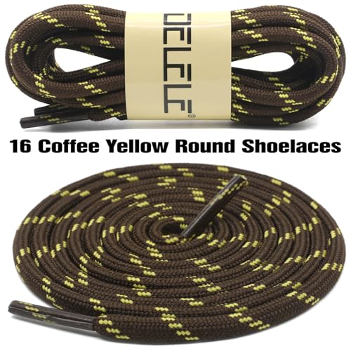 DELELE Round Work Boot Laces: 63 inch Coffee Yellow Heavy Duty Hiking Shoe Laces for Boots 2 Pair - Image 2