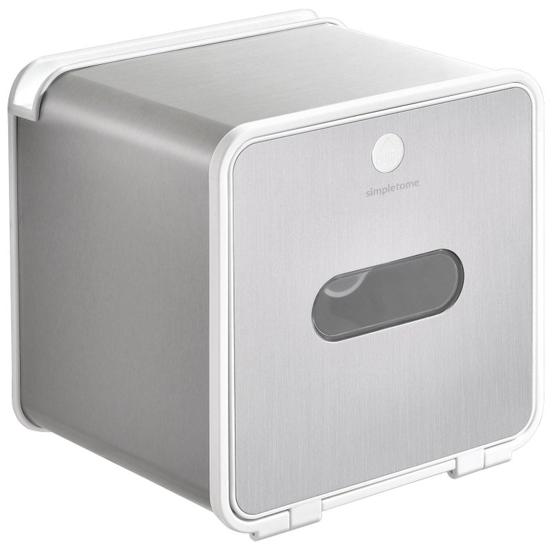 simpletome Toilet Paper Holder Wall Mount with Shelf Waterproof Adhesive or Drilling Install (Silvery  SUS304+ABS Plastic) - Image 1