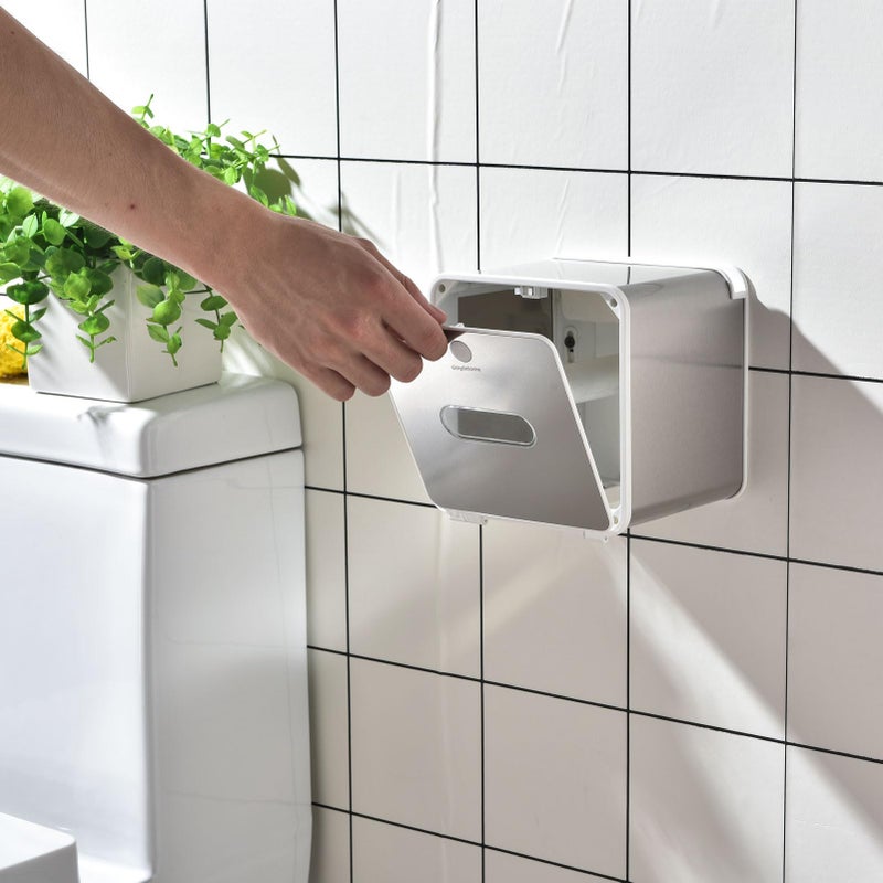 simpletome Toilet Paper Holder Wall Mount with Shelf Waterproof Adhesive or Drilling Install (Silvery  SUS304+ABS Plastic) - Image 3