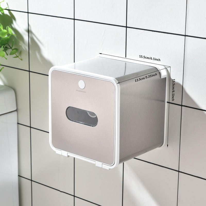 simpletome Toilet Paper Holder Wall Mount with Shelf Waterproof Adhesive or Drilling Install (Silvery  SUS304+ABS Plastic) - Image 5