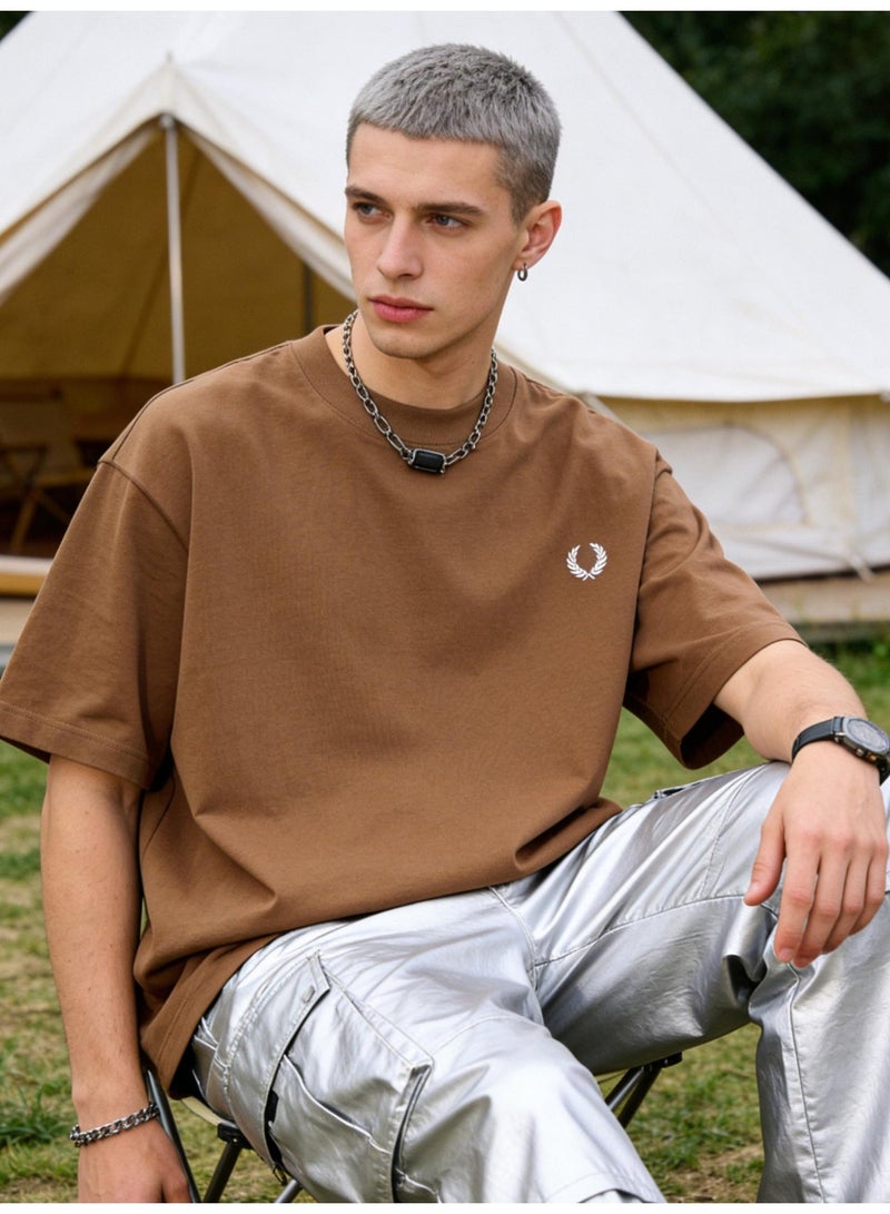 فريد بيري Oversized T-shirt with LOGO, 300G heavy 100% cotton double yarn T-shirt, unisex leisure gym shirt, counter quality T-shirt, and versatile loose T-shirt in daily trend. - Image 1