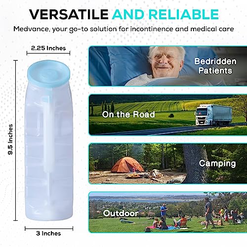 MedVance 1000ml Portable Urinals for Men, 2 Pack – Spill Proof Men's Urinal Bottle w/Glow in Dark & Leak-Proof Lid – Easy-Grip Durable Pee Bottles for Men - Versatile Male Pee Bottle for Elderly Care - Image 2