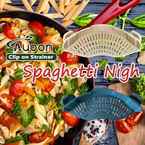 AUOON Clip on Strainer - Silicone Pasta Strainer for Pots Pans and Bowls | Space-Saving Kitchen Essentials for Cooking and Draining | Dishwasher Safe (MilkShake) - Image 3