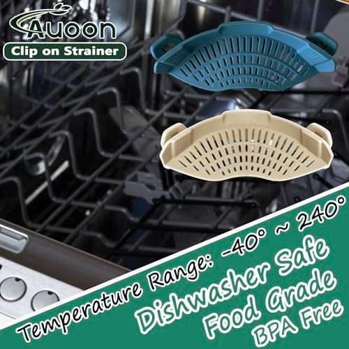AUOON Clip on Strainer - Silicone Pasta Strainer for Pots Pans and Bowls | Space-Saving Kitchen Essentials for Cooking and Draining | Dishwasher Safe (MilkShake) - Image 2