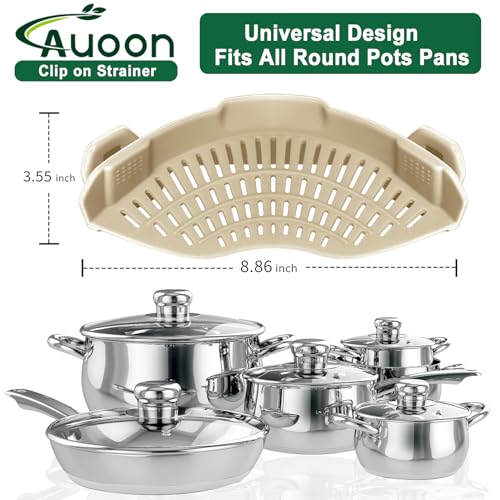 AUOON Clip on Strainer - Silicone Pasta Strainer for Pots Pans and Bowls | Space-Saving Kitchen Essentials for Cooking and Draining | Dishwasher Safe (MilkShake) - Image 4
