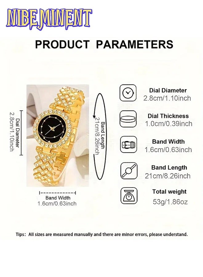 NIBEMINENT 6-Piece Elegant Women's Quartz Wrist Watch Set with Simple Round Alloy Case, Rhinestone Accents, Pointer Display, Electronic Quartz Movement - Includes Matching Fashion Accessories - Image 3