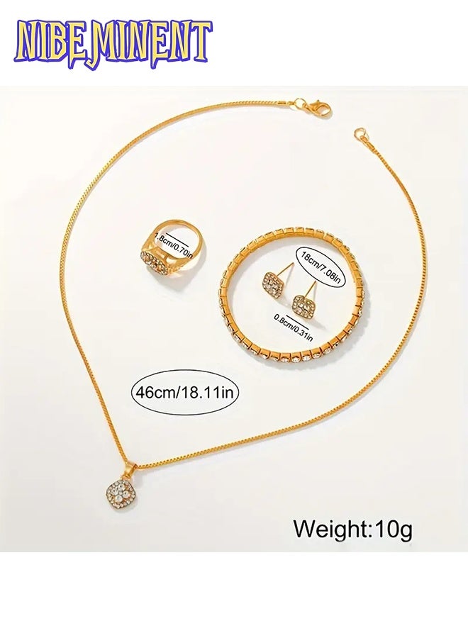 NIBEMINENT مجموعة ساعات يد أنيقة للنساء مكونة من 6 قطع مع علبة سبائك دائرية بسيطة، لمسات من الأحجار الكريمة، عرض المؤشر، حركة كوارتز إلكترونية - تشمل ملحقات أزياء متطابقة - Image 3