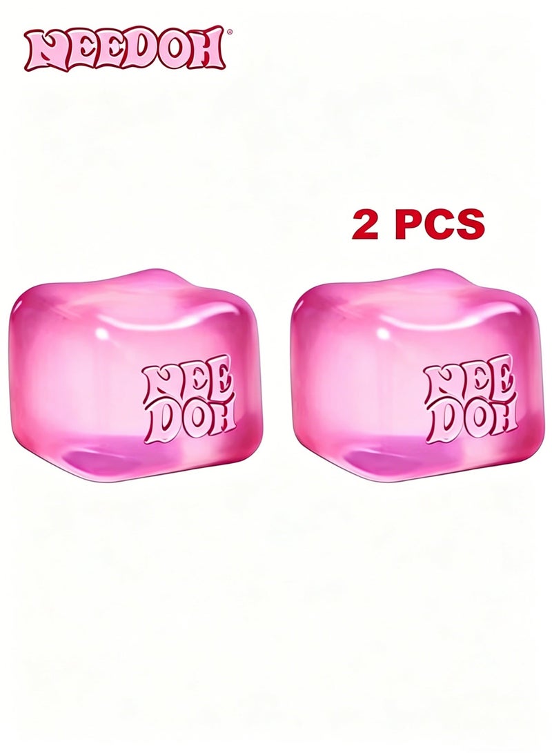 NeeDoh Nice Cube -Sensory Squeeze Toy with Super Solid Squish - 2.25" Cube (Pink) 2 Pcs - Image 1