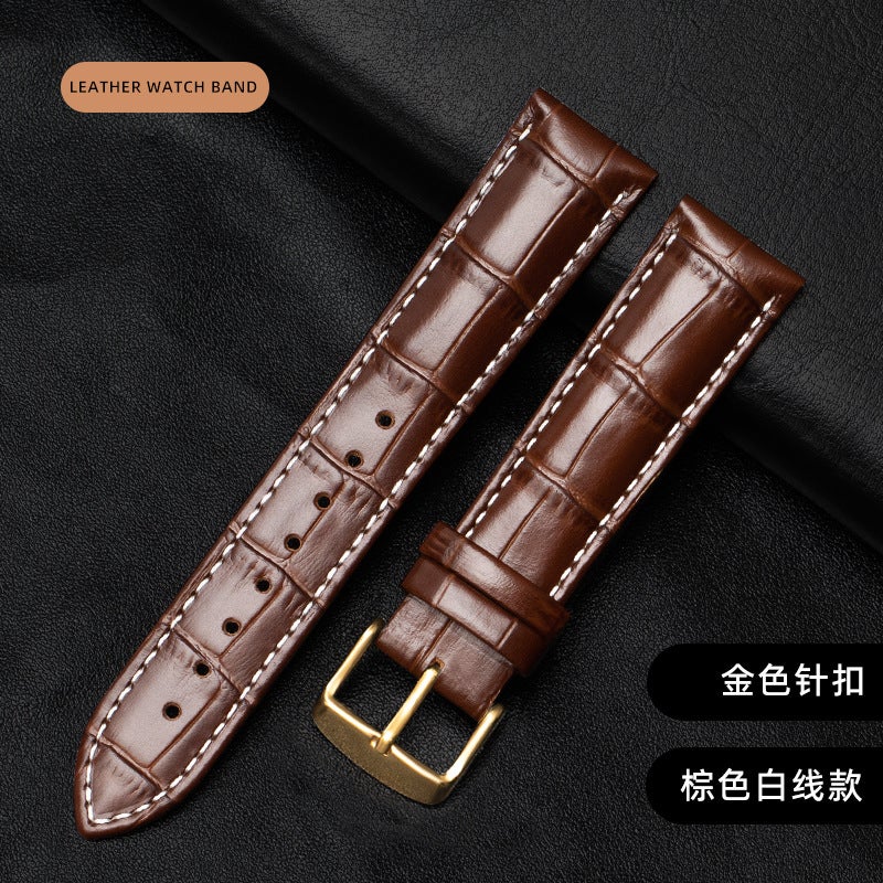 Factory wholesale double-sided leather strap first layer cowhide metal pin buckle men's and women's leather watch chain accessories square buckle - Image 1