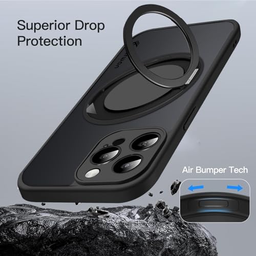 KARWAN Tough Shockproof Armor Back Case Cover Compatible with iPhone 15 Pro Max with 360 Degree Rotation Magnetic Attraction Ring Holder Heavy Duty Rugged Cover with Magnetic MagEase Wireless Charging - Image 4
