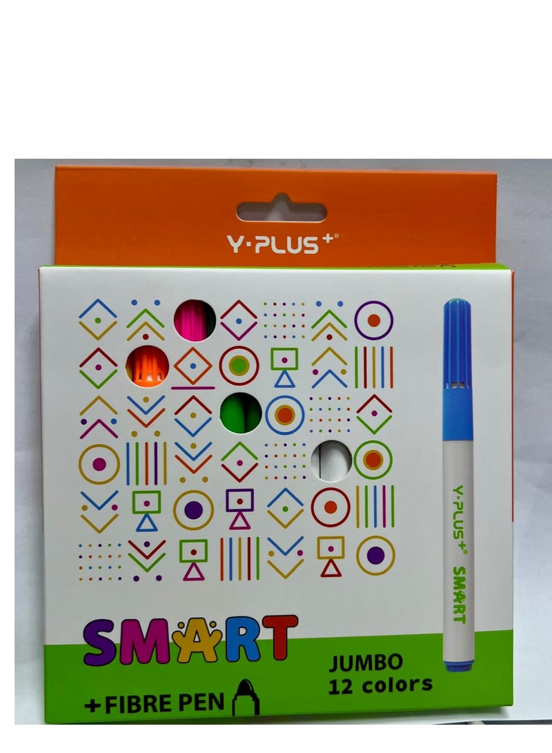 Y plus+ 12-Piece Jumbo Fibre Tip Colouring Pen Multicolor - Image 2