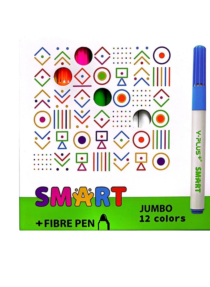 Y plus+ 12-Piece Jumbo Fibre Tip Colouring Pen Multicolor - Image 3