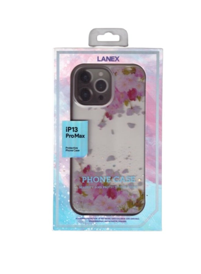 لانيكس كفر حماية آيفون 13 برو ماكس (LANEX) بتصميم أزهار الربيع الرقيق | مقاوم للصدمات وبراق