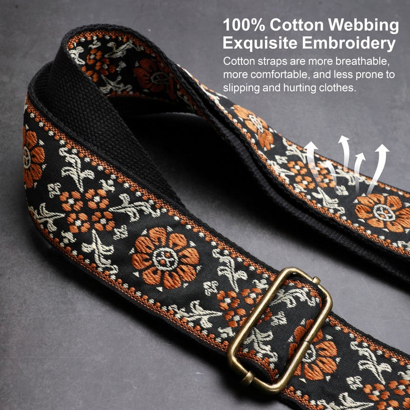 Nefelibata Purse Strap, 2" Crazy Horse Leather End Shoulder Strap Adjustable Replacement,Retro Jacquard Embroidery Multi-pattern Crossbody Bag Straps for Handbag,Crossbody Bags(Brown flower) - Image 3