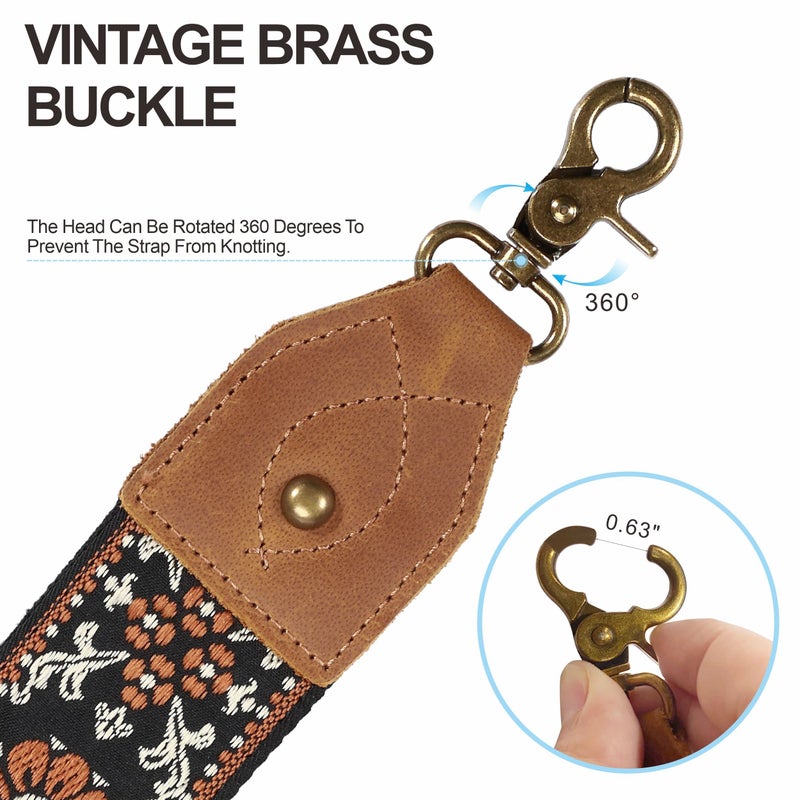 Nefelibata Purse Strap, 2" Crazy Horse Leather End Shoulder Strap Adjustable Replacement,Retro Jacquard Embroidery Multi-pattern Crossbody Bag Straps for Handbag,Crossbody Bags(Brown flower) - Image 4