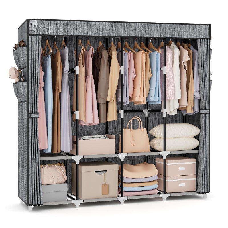 VTRIN Portable Closet for Hanging Clothes 67 Inch Wide Large Capacity Portable Wardrobe Closet with Cover, 4 Storage Shelves and 4 Hanging Rod Sturdy Free Standing Closet for Bedroom, Printing - Image 1