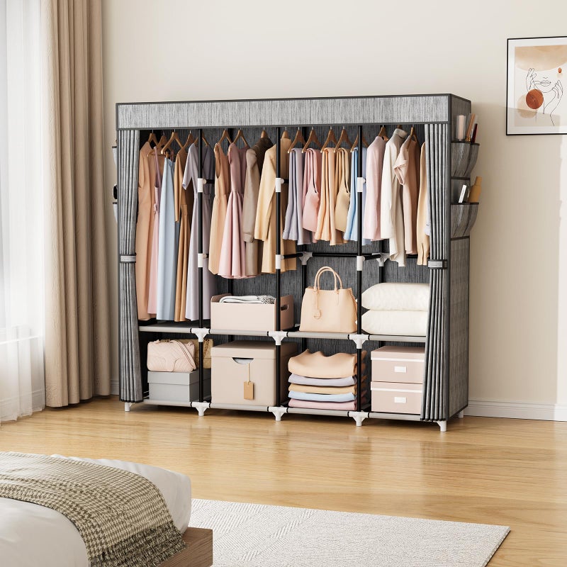 VTRIN Portable Closet for Hanging Clothes 67 Inch Wide Large Capacity Portable Wardrobe Closet with Cover, 4 Storage Shelves and 4 Hanging Rod Sturdy Free Standing Closet for Bedroom, Printing - Image 2