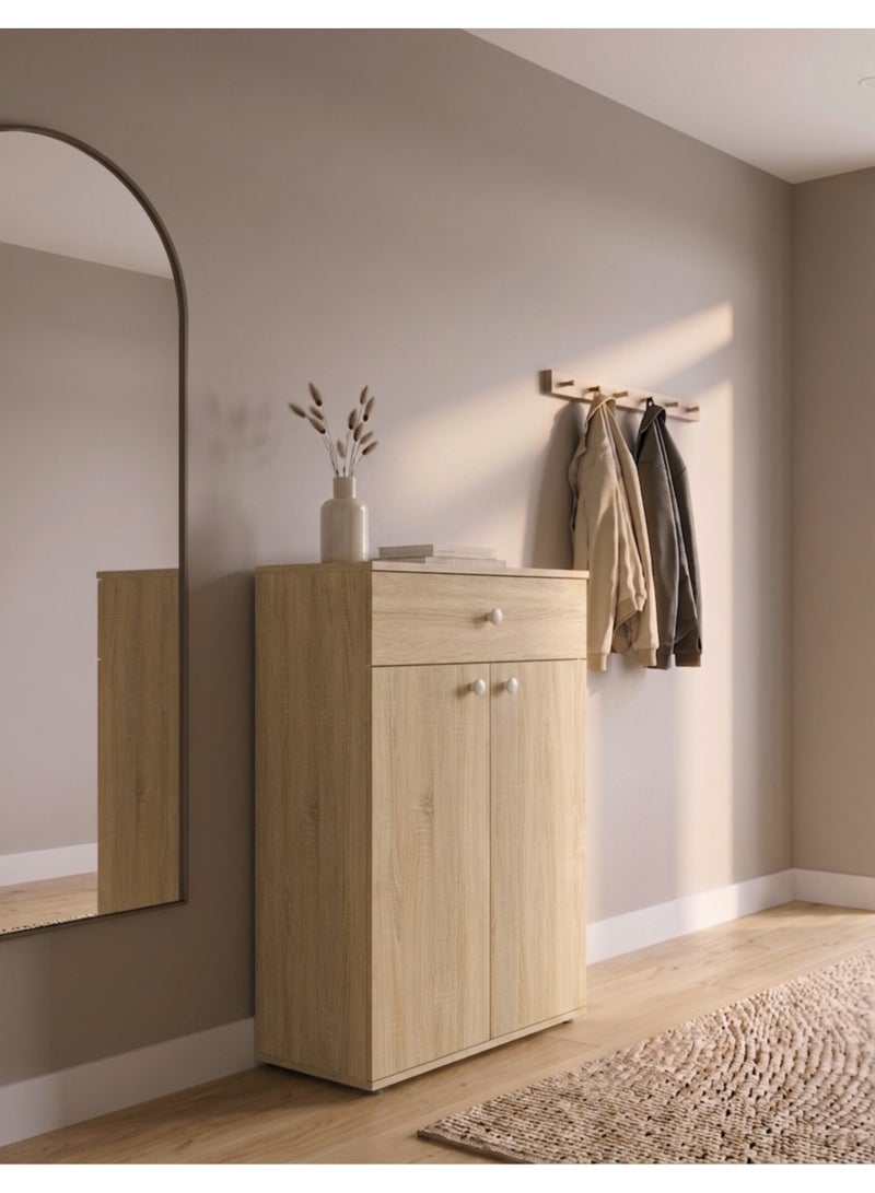 Furniture Store Modern shoe rack/shoe cabinet with a wide drawer and 5 shelves, MDF, in light wood color with white, high-quality finish, from Furniture Store. - Image 1