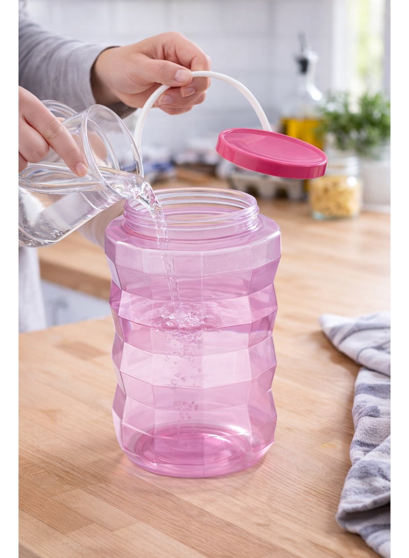 Premium Diamond Textured Plastic Water Jug for Fridge with Handle and Secure Lid - Large Capacity - Pink - Image 3