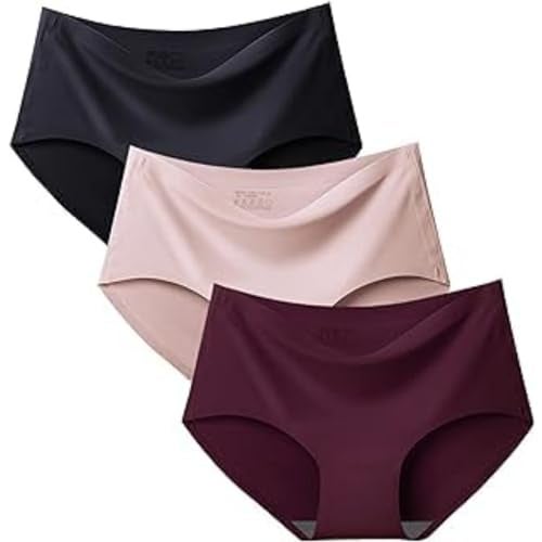 GRANTH ENTERPRISE Women's Ice Silk Seamless Mid Rise No Show Laser Cut Invisible Pants Smooth Stretch Hipster Pants for Women Daily Use (Pack of 3, Multicolor) (S) - Image 1