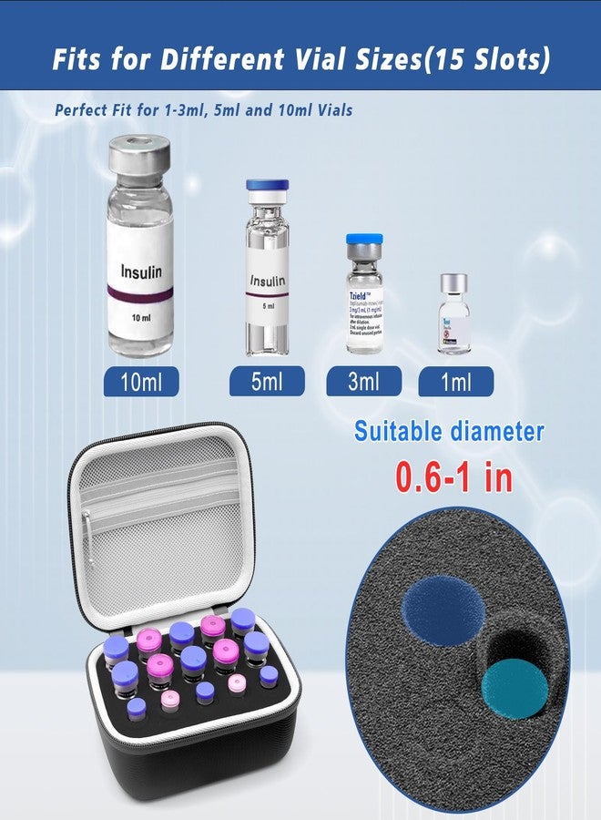 Krypthos 15 Slots Insulin Vial Protector Case, Insulin Vial Organizer Bag for Diabetics Standard 10ml U-100 Vials, Insulin Carrying Case Fridge Holder Storage Holder, No Ice Pack - Image 2