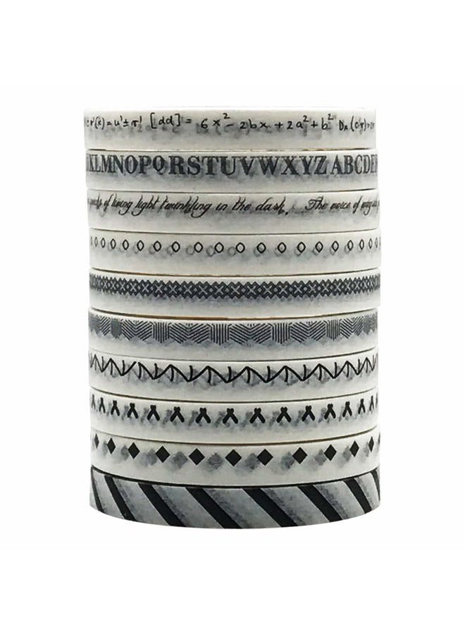 ZMLSED 5mm Wide Slim Washi Tapes Set,10 Rolls Minimalist Black White Style Japanese Masking Decorative Tapes for Bullet Journal Planners DIY Decor Crafts Arts Scrapbooking Adhesive - Image 3