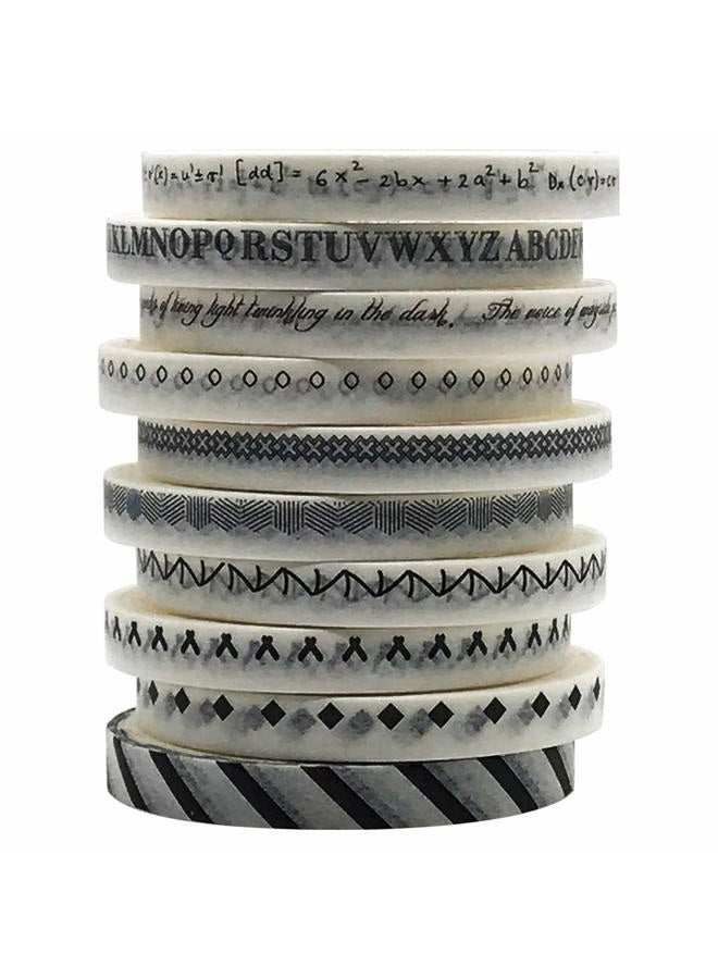 ZMLSED 5mm Wide Slim Washi Tapes Set,10 Rolls Minimalist Black White Style Japanese Masking Decorative Tapes for Bullet Journal Planners DIY Decor Crafts Arts Scrapbooking Adhesive - Image 1