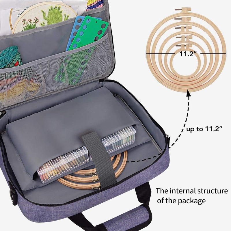 BAGLHER Cross Stitch & Embroidery Organizer Bag - Large Portable Project Storage with 3 Compartments, Travel Friendly Carrying Case for 11.2" Hoops, Threads, Supplies (Purple) - Image 2