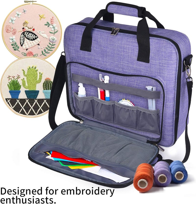 BAGLHER Cross Stitch & Embroidery Organizer Bag - Large Portable Project Storage with 3 Compartments, Travel Friendly Carrying Case for 11.2" Hoops, Threads, Supplies (Purple) - Image 5