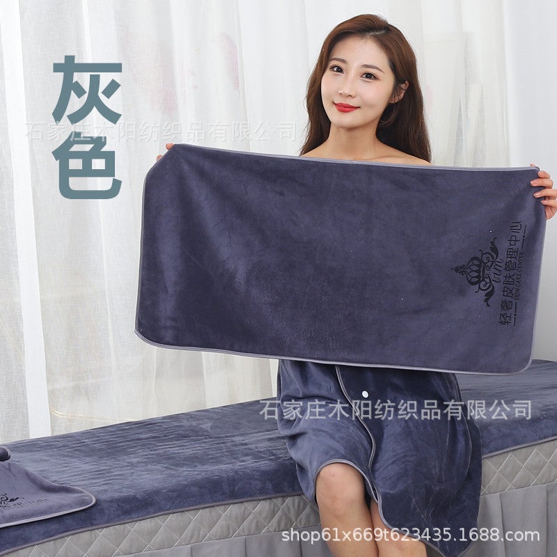 Beauty Salon Printed Logo Hook And Loop Turban Towel Bath Towel Hole Bed-Making Bath Skirt Pedicure Microfiber Set - Image 5