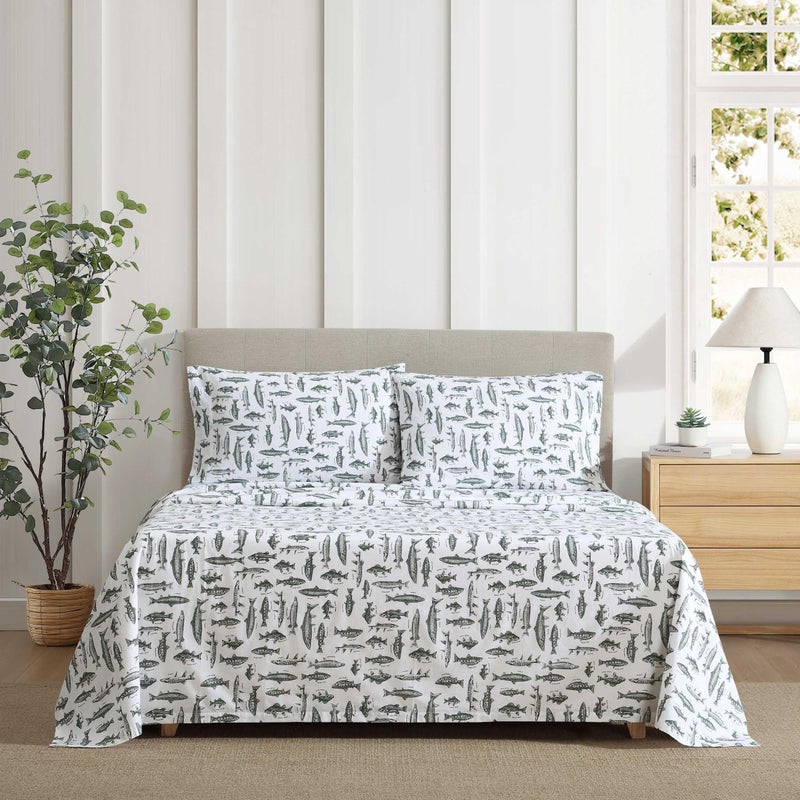 Eddie Bauer - Sheet Set  Cotton Percale Bedding With Matching Pillowcases  Crisp & Breathable  200-Thread Count  Classic Comfort Essentials (Wes Fish Green  King) - Image 2