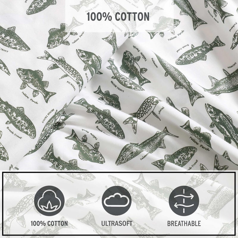 Eddie Bauer - Sheet Set  Cotton Percale Bedding With Matching Pillowcases  Crisp & Breathable  200-Thread Count  Classic Comfort Essentials (Wes Fish Green  King) - Image 5