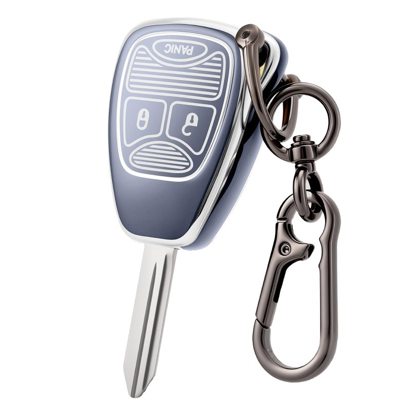 CHATYYD Key fob Cover for Dodge with KeychainSoft TPU Car Key Cover Case for Dodge Ram 1500 2500 Dakota Magnum Durango Nitro Jeep Wrangler Patriot Grand CherokeeSilverEdged Blue - Image 3