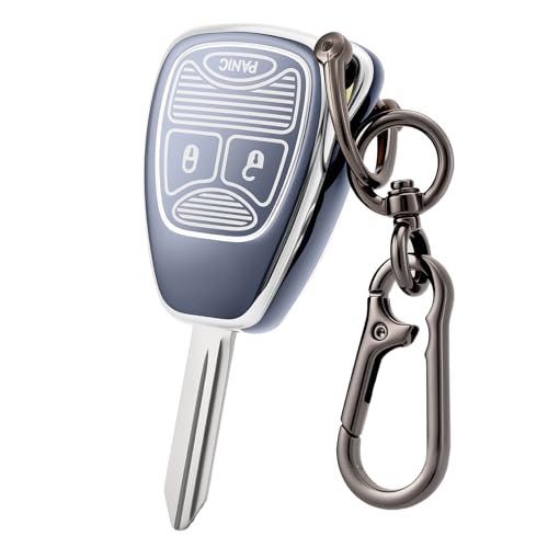 CHATYYD Key fob Cover for Dodge with KeychainSoft TPU Car Key Cover Case for Dodge Ram 1500 2500 Dakota Magnum Durango Nitro Jeep Wrangler Patriot Grand CherokeeSilverEdged Blue - Image 1
