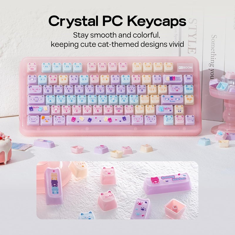 KiiBoom Cute Cat Keycaps Set, Mao Profile, PC Keycap for MX Switches Mechanical Keyboard, Compatible with 60%, 65%, 75%, TKL, 96%, Full-Sized Layout (Meow Pudding V2) - Image 3