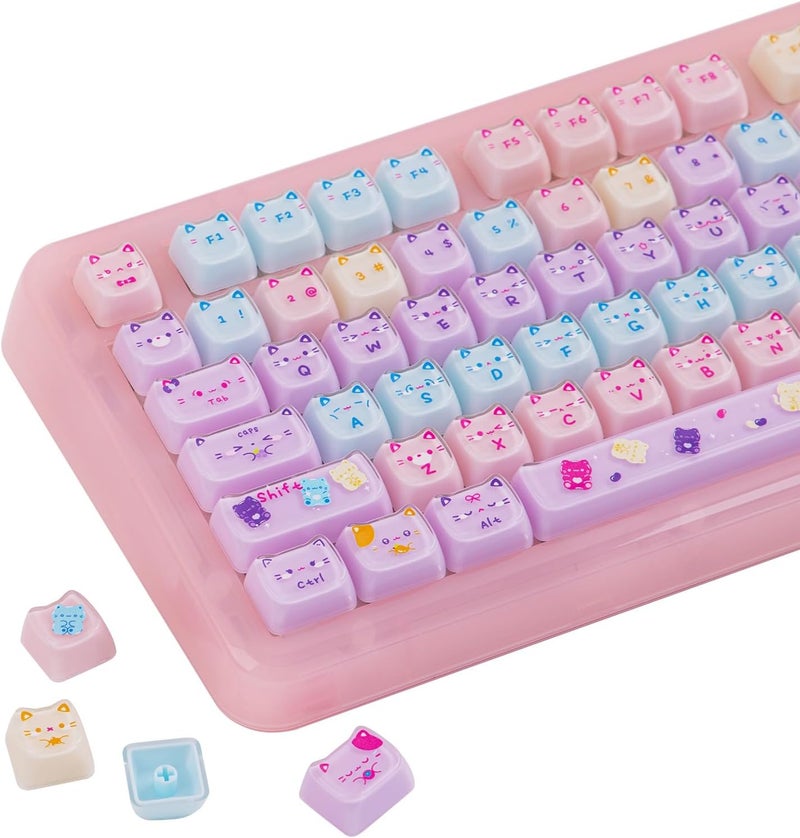 KiiBoom Cute Cat Keycaps Set, Mao Profile, PC Keycap for MX Switches Mechanical Keyboard, Compatible with 60%, 65%, 75%, TKL, 96%, Full-Sized Layout (Meow Pudding V2) - Image 1