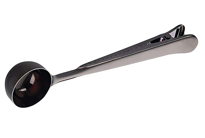 UPKARANWALE Coffee Scoop Clip, Stainless Steel Coffe Measuring Spoon with Sealing Clips for Home Kitchen (Black, Set of 1) - Image 1
