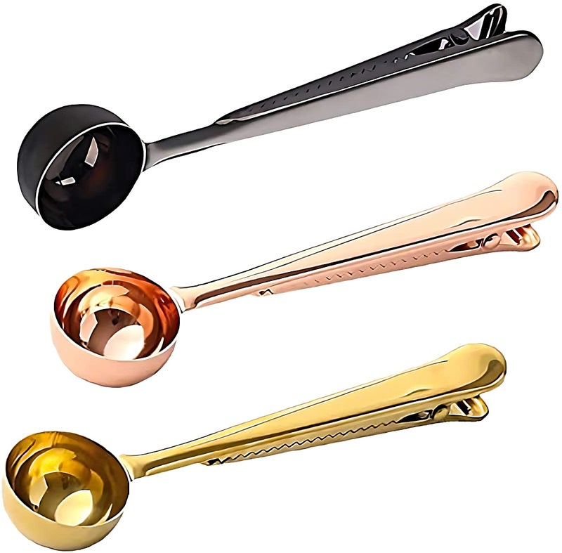 UPKARANWALE Coffee Scoop Clip, Stainless Steel Coffe Measuring Spoon with Sealing Clips for Home Kitchen (Black, Set of 1) - Image 3