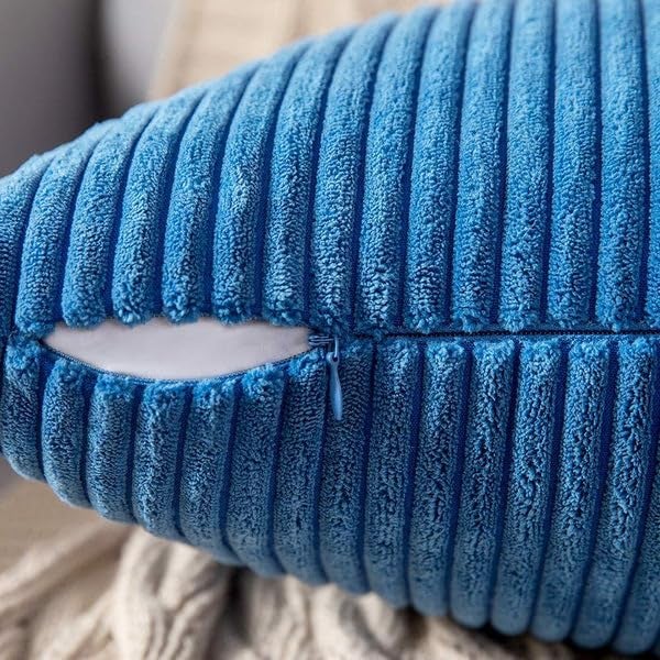 Guffaw / Corduroy/Stripped/Luxury 340 TC Cushion Covers Standard Size 16"X16" Inches (Blue, 5) - Image 3