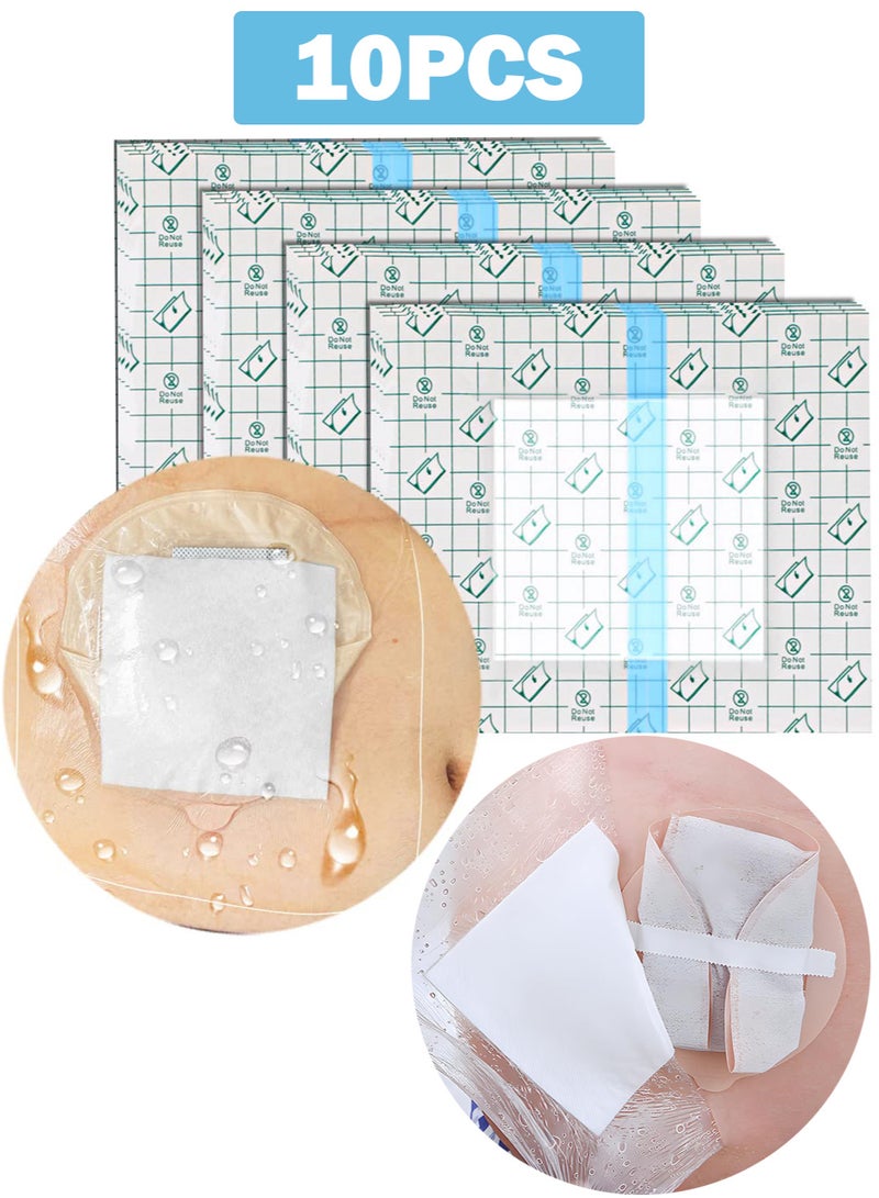 10pcs Waterproof Ostomy Bag Shower Cover with Non Sticky Pad, Stoma Bath Protector, Colostomy Ilostomy Urlostomy Pouch Shower Guard Shield Film, PD Dialysis Catheter Peritoneal Dialysis PICC Line Chest Shower Protector Adhesive Bandage Dressing Accessories - Image 1