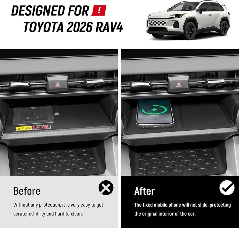 Bercicci منظم الكونسول الوسطي 3 قطع متوافق مع تويوتا 2026 RAV4 LE SE XLE XSE Limited Hybrid إكسسوارات حافظة مانعة للانزلاق للشحن اللاسلكي تخزين صندوق القفازات بطانة صينية الكونسول الوسطي - Image 2