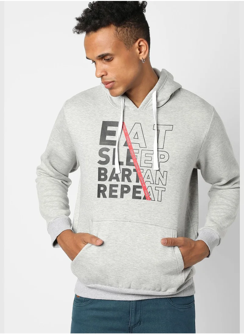 Campus Sutra Men’s Cotton Eat Sleep Bartan Repeat Printed Sweatshirt With Hoodie Regular Fit For Casual Wear