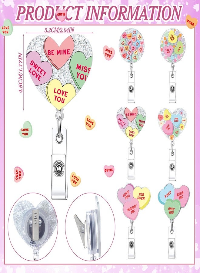 Landical 12 Pack Valentine Day Retractable Badge Holder Conversation Love Heart Acrylic ID Badge Reel with Clip Hug Me Love Valentine Gift for Coworker Doctor - Image 2