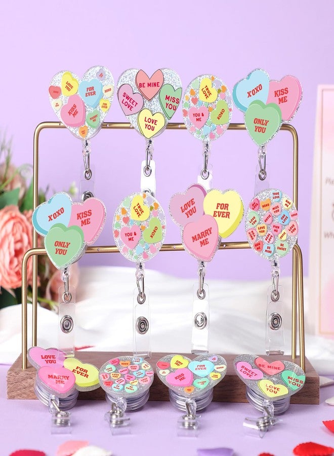 Landical 12 Pack Valentine Day Retractable Badge Holder Conversation Love Heart Acrylic ID Badge Reel with Clip Hug Me Love Valentine Gift for Coworker Doctor - Image 3