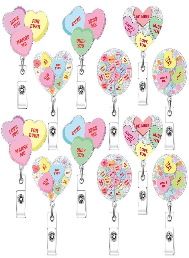Landical 12 Pack Valentine Day Retractable Badge Holder Conversation Love Heart Acrylic ID Badge Reel with Clip Hug Me Love Valentine Gift for Coworker Doctor - Image 1